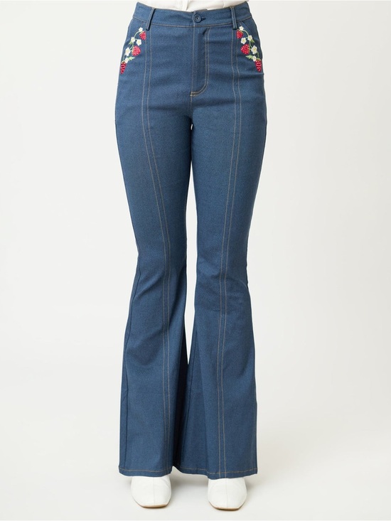 Vintage Denim - Unique Vintage Unique Vintage Denim Strawberry Embroidered Flare Pants